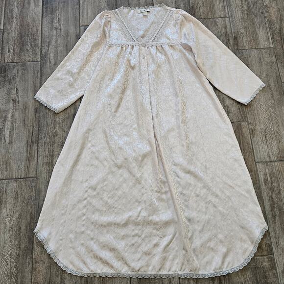Christian Dior Vintage Nightgown Women Size L /XL Satin Lace Trim Ivory Romantic - Picture 1 of 13